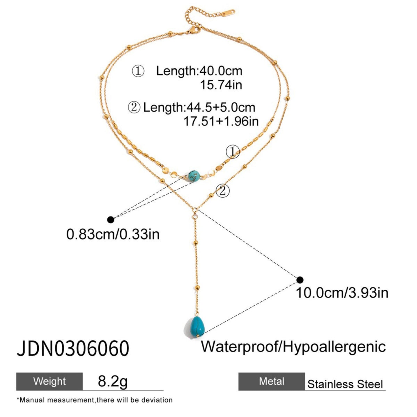 Turquoise Drop Layered Necklace – 18K Gold Stainless Steel