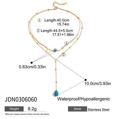 Turquoise Drop Layered Necklace – 18K Gold Stainless Steel