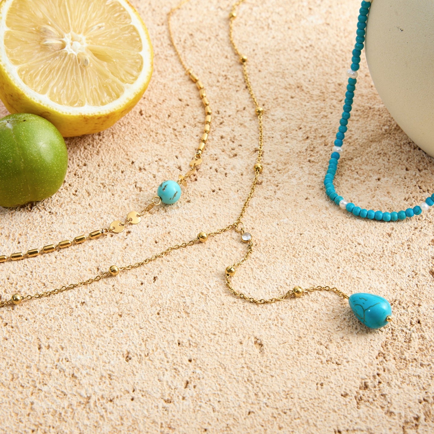 Turquoise Drop Layered Necklace – 18K Gold Stainless Steel