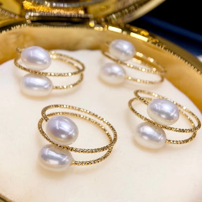 Twin Pearl Elegance Adjustable Ring