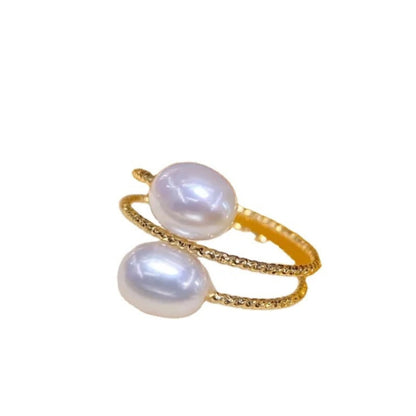 Twin Pearl Elegance Adjustable Ring