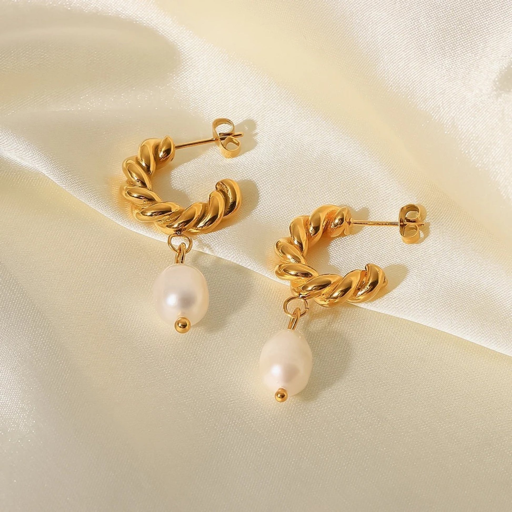 Twisted Elegance Pearl Drop Earrings