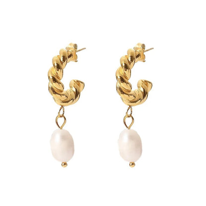 Twisted Elegance Pearl Drop Earrings