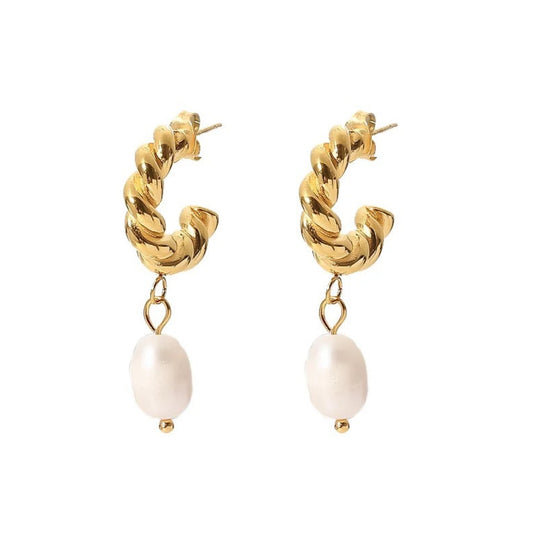 Twisted Elegance Pearl Drop Earrings