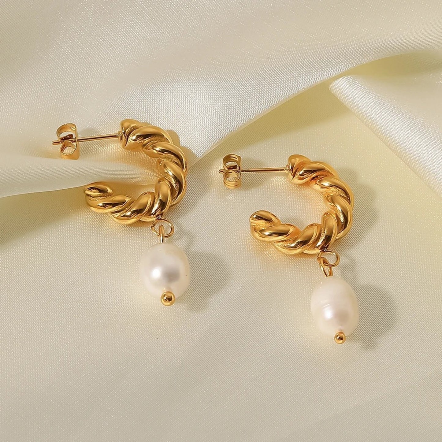 Twisted Elegance Pearl Drop Earrings