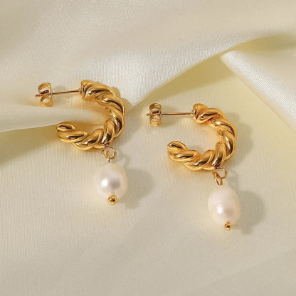 Twisted Elegance Pearl Drop Earrings