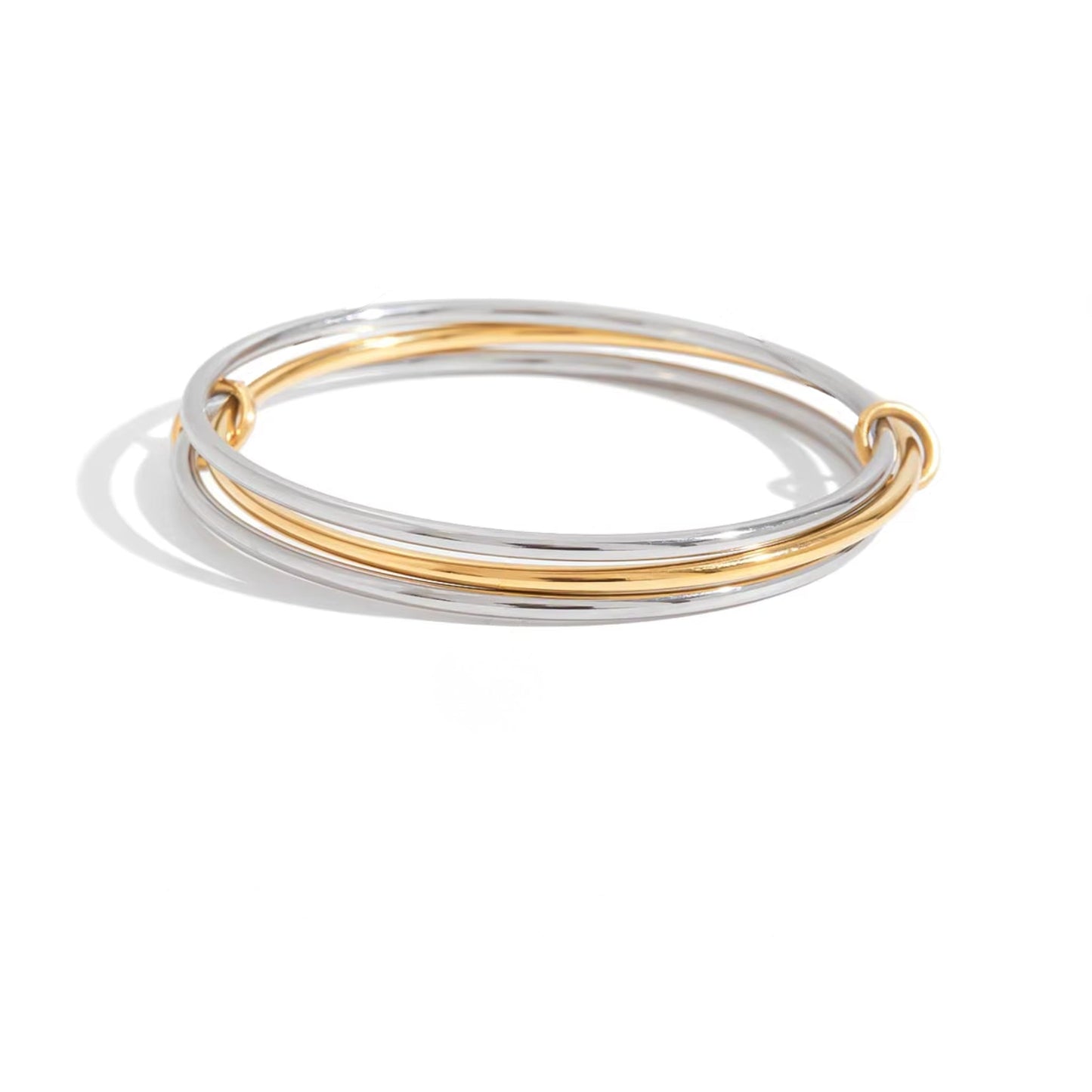 Two-Tone Interlocking Bangle – Silver & Gold 18K Stainless Steel Bracelet