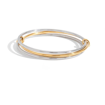 Two-Tone Interlocking Bangle – Silver & Gold 18K Stainless Steel Bracelet