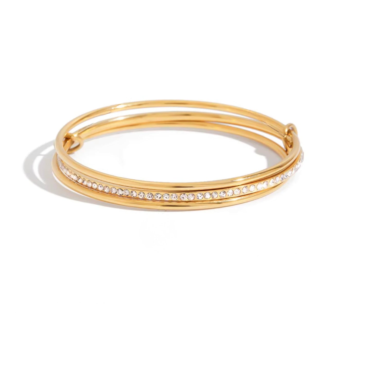 Two-Tone Interlocking Bangle – Silver & Gold 18K Stainless Steel Bracelet