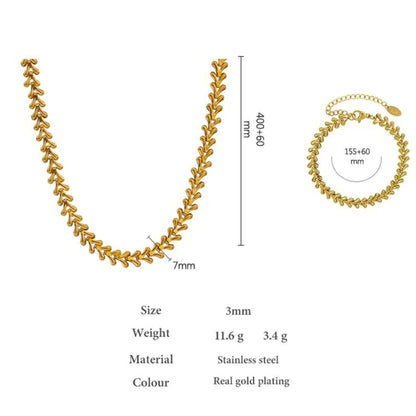 Vina Leaf Necklace and Bracelet 18K Gold Plated Set