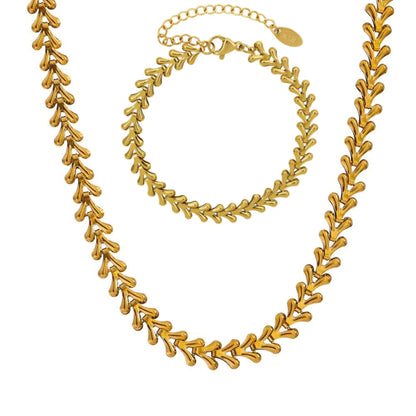 Vina Leaf Necklace and Bracelet 18K Gold Plated Set
