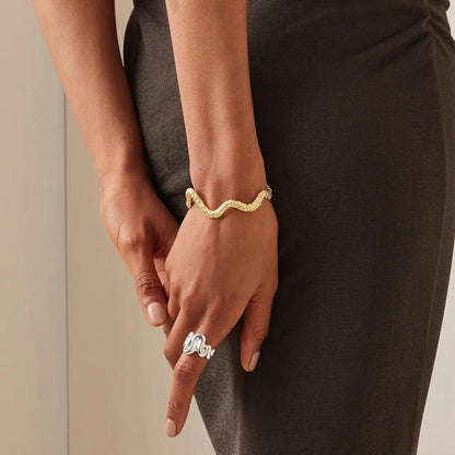 Wave Textured Adjustable Gold Cuff 18K Gold Plated Bracelet