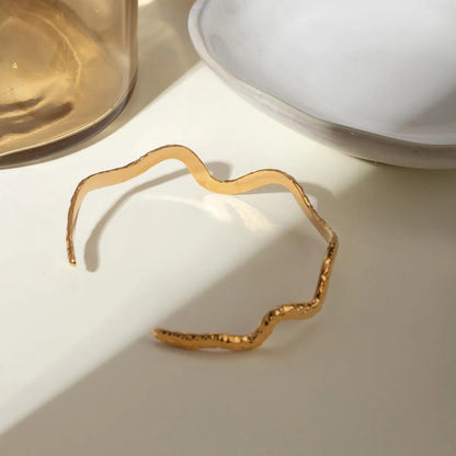 Wave Textured Adjustable Gold Cuff 18K Gold Plated Bracelet