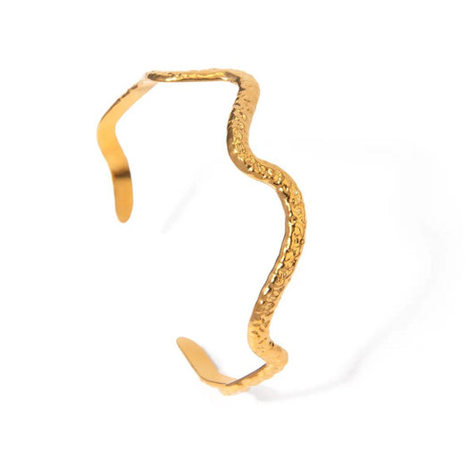 Wave Textured Adjustable Gold Cuff 18K Gold Plated Bracelet